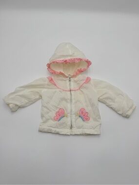 Vintage 90s Tiny Tots Butterfly Hooded Windbreaker Jacket Pink White 6-9M